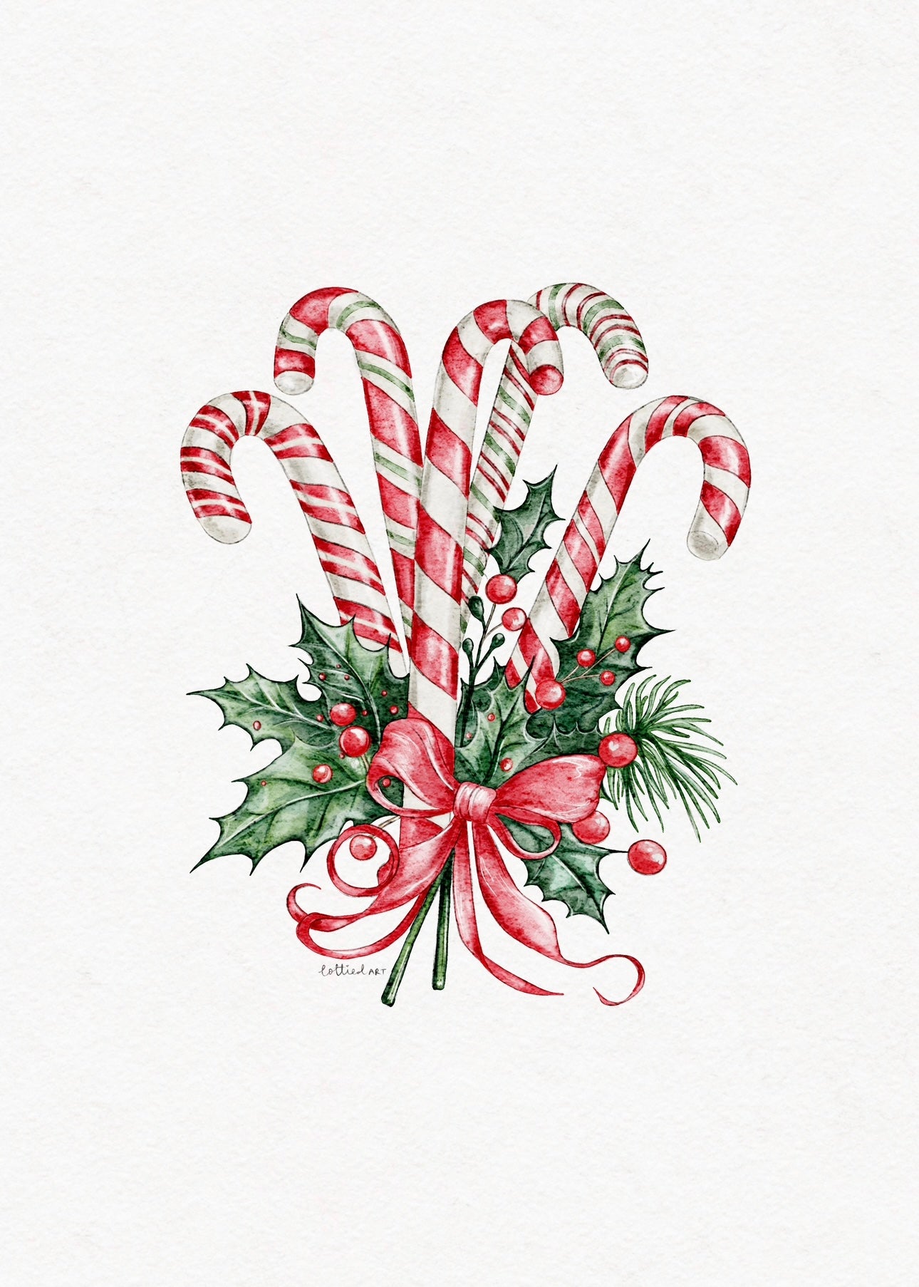 Candy Cane Bouquet Watercolour Print 🍭