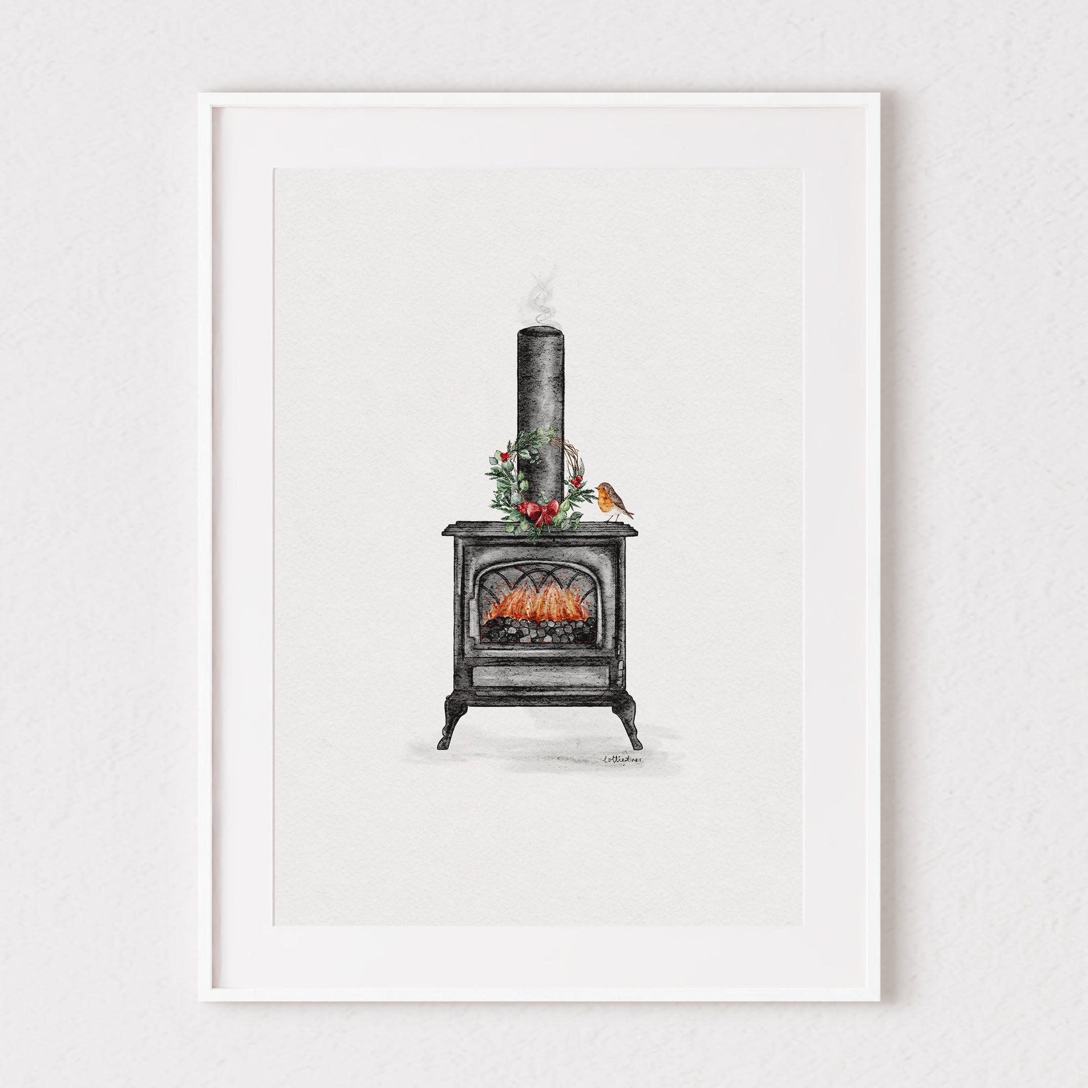Cosy Christmas Fire Watercolour Print 🪵