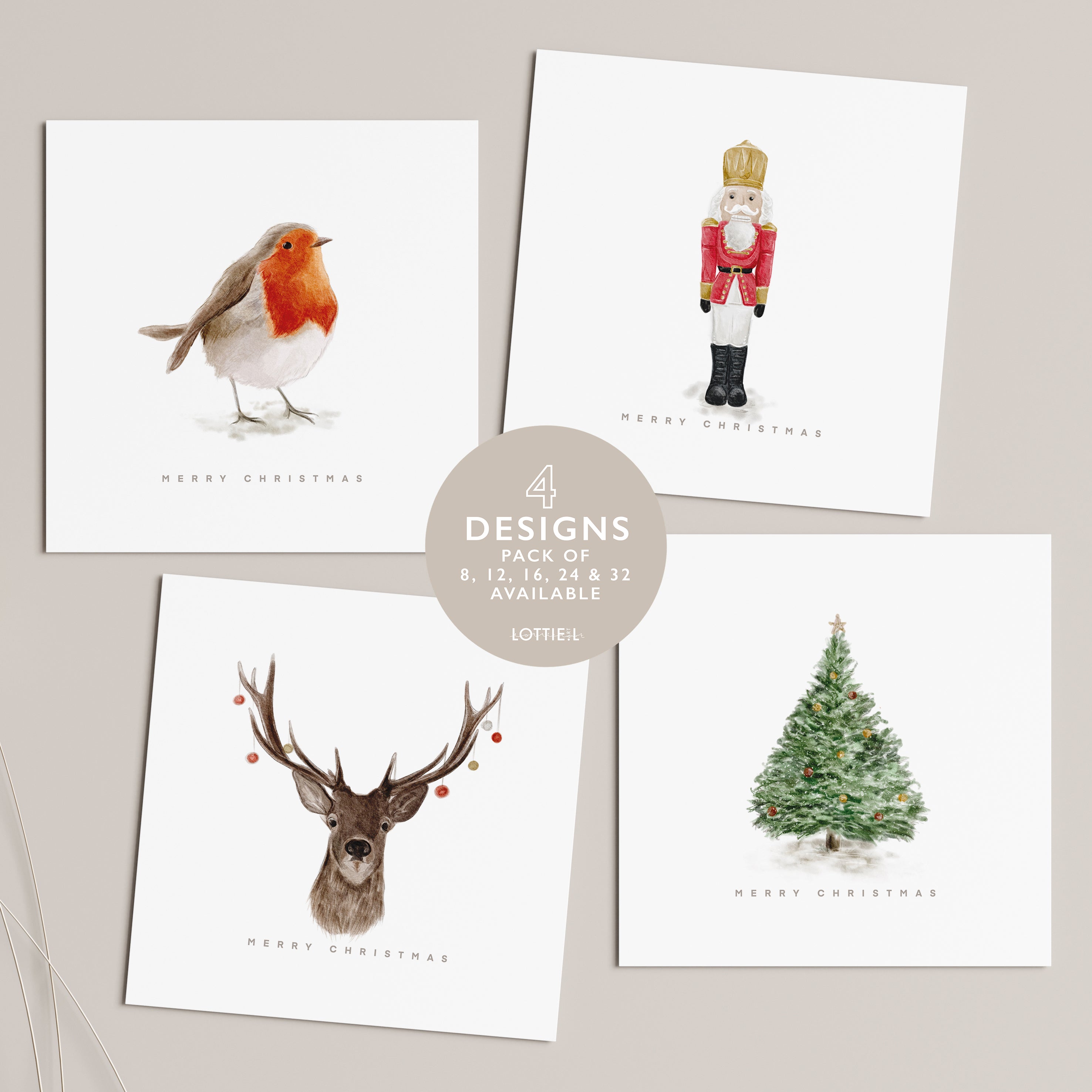 Festive Cheer - Christmas Card Set - Pack of 8, 12, 16, 24 or 32