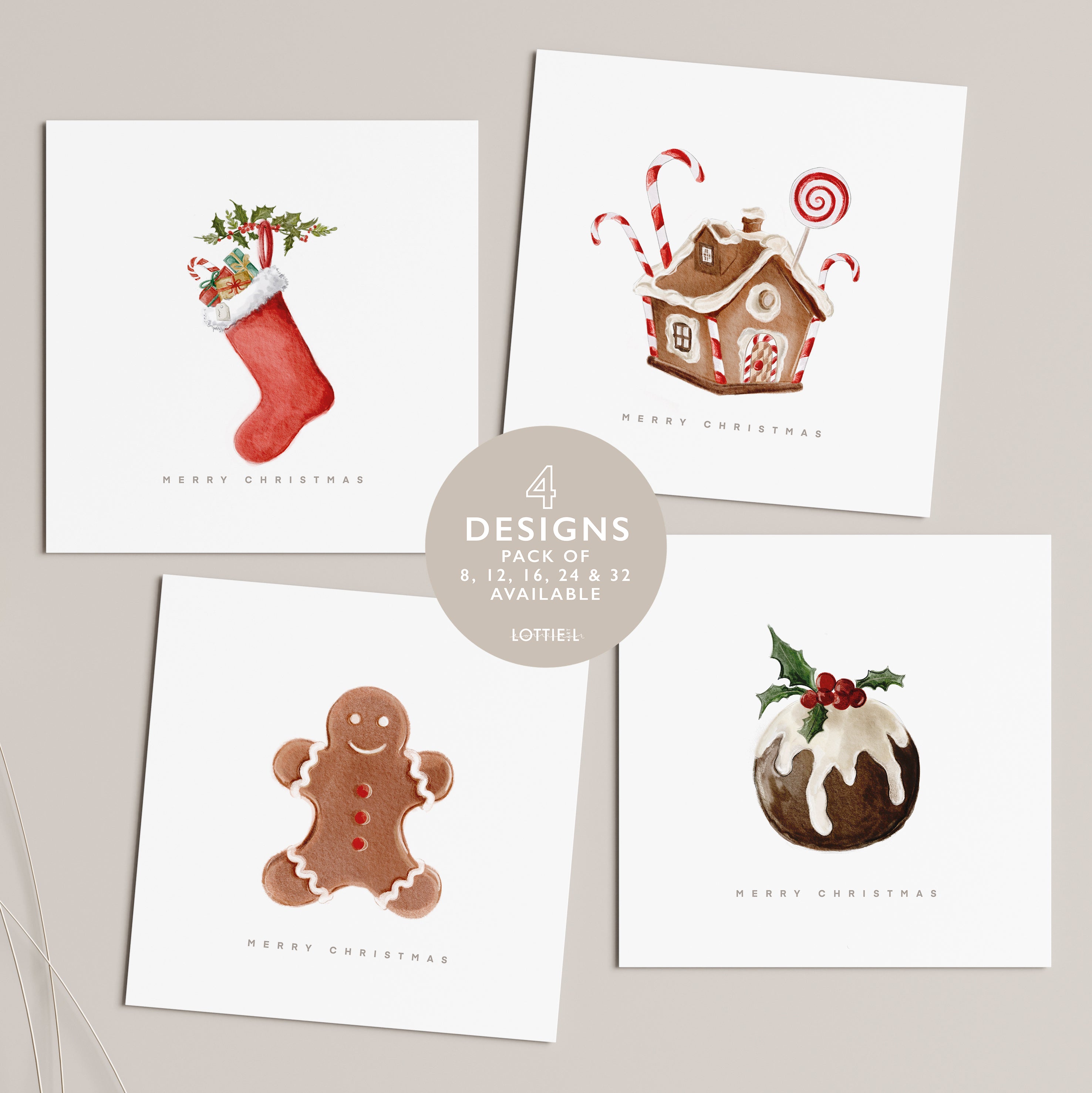 Festive Treats - Christmas Card Set - Pack of 8, 12, 16, 24 or 32
