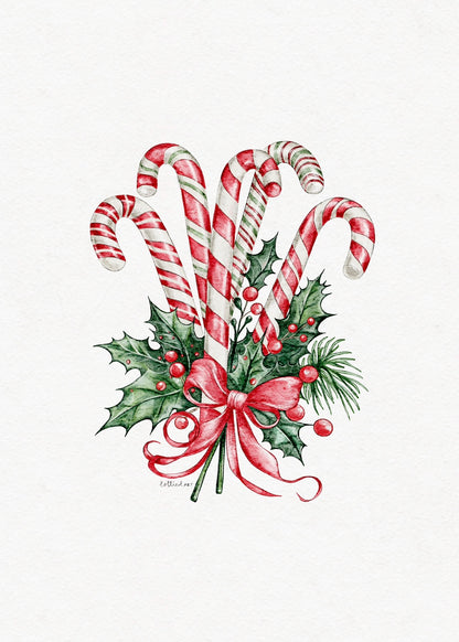 Candy Cane Bouquet Watercolour Print 🍭