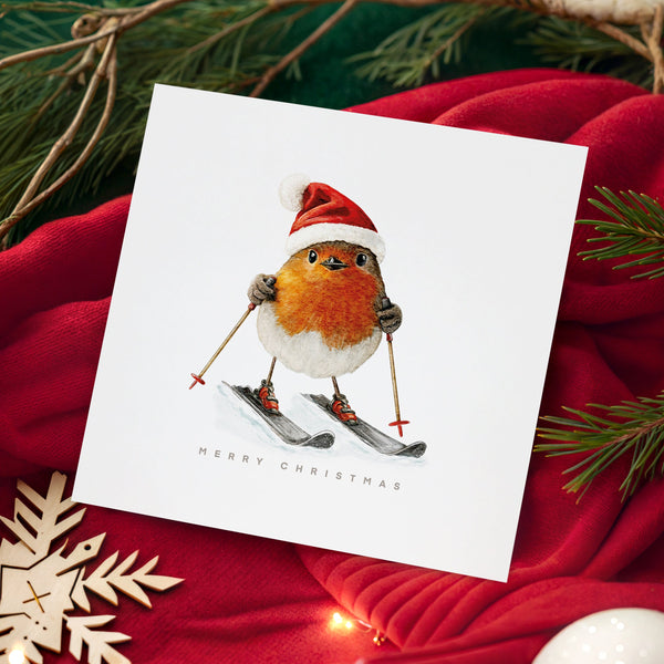 The Little Robin on Skis - Christmas Card