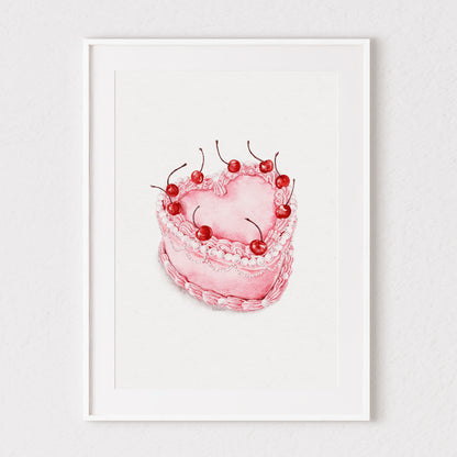Love Heart Cake Watercolour Print 🍒