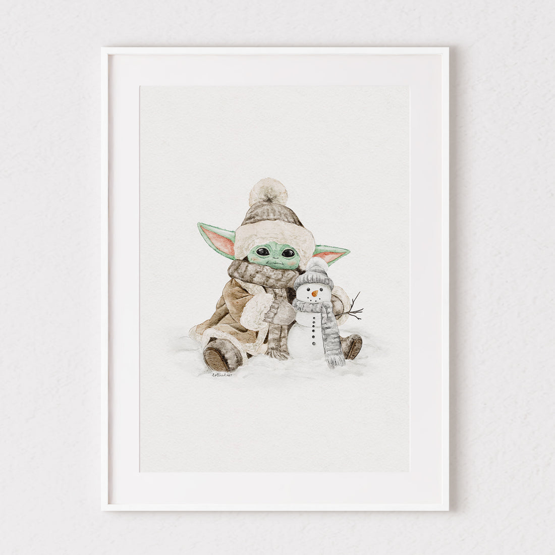 Winter Baby Grogu Inspired Watercolour Print 💚
