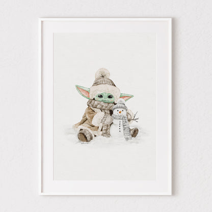 Winter Baby Grogu Inspired Watercolour Print 💚