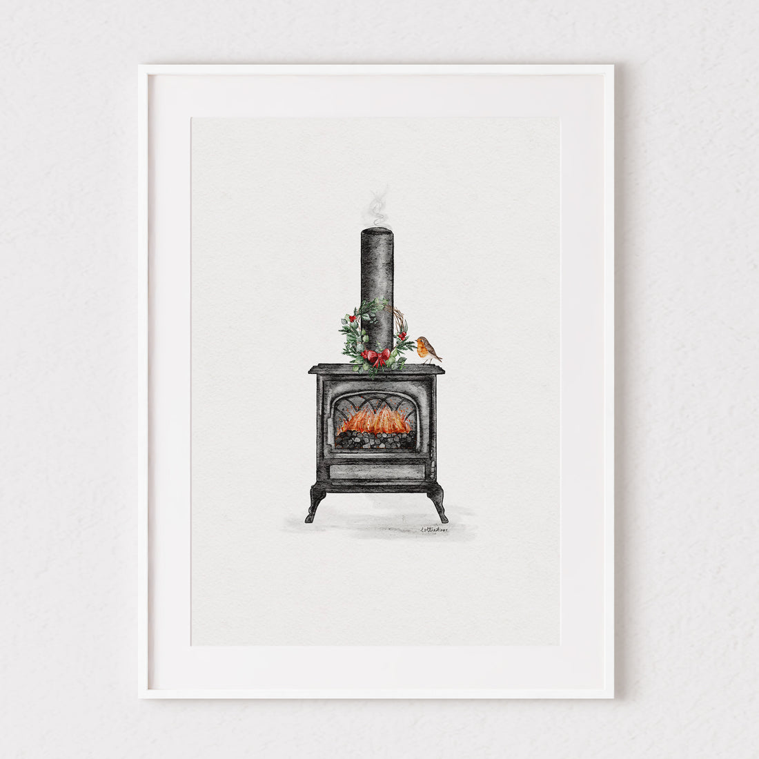 Cosy Christmas Fire Watercolour Print 🪵