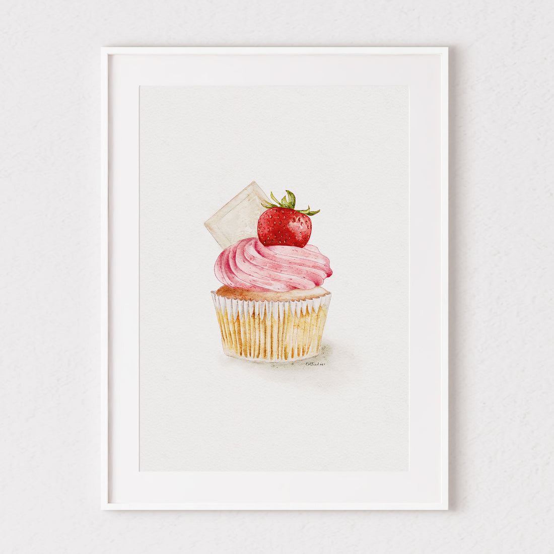 Strawberry Cupcake Watercolour Print 🍓
