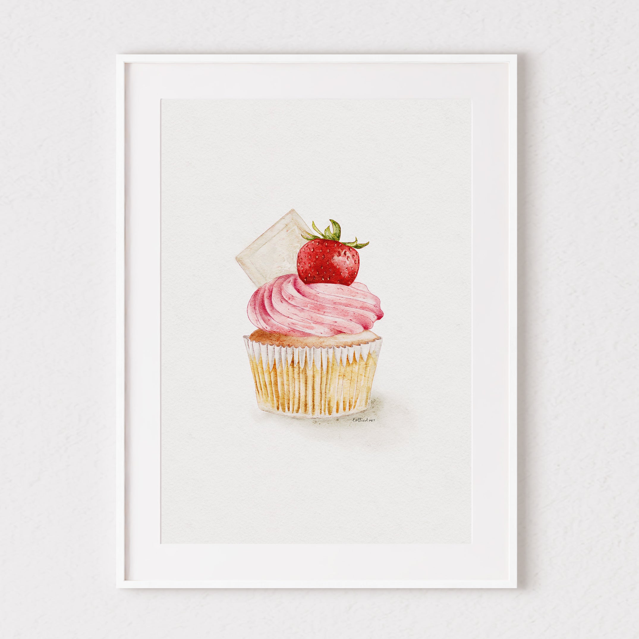 Strawberry Cupcake Watercolour Print 🍓