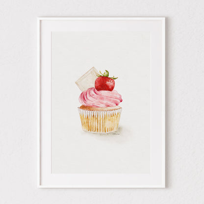 Strawberry Cupcake Watercolour Print 🍓
