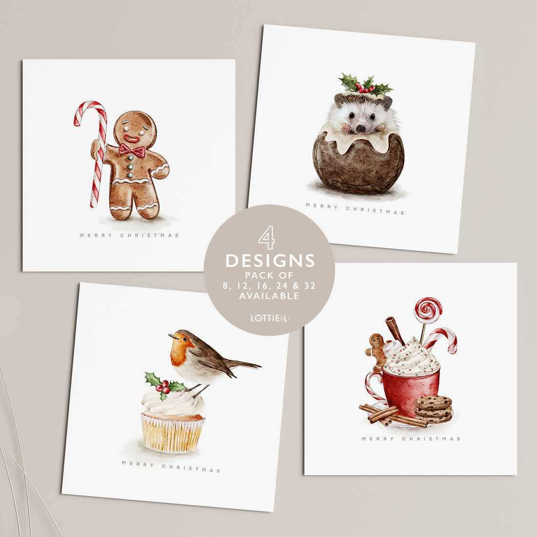 Festive Foods - Christmas Card Set - Pack of 8, 12, 16, 24 or 32