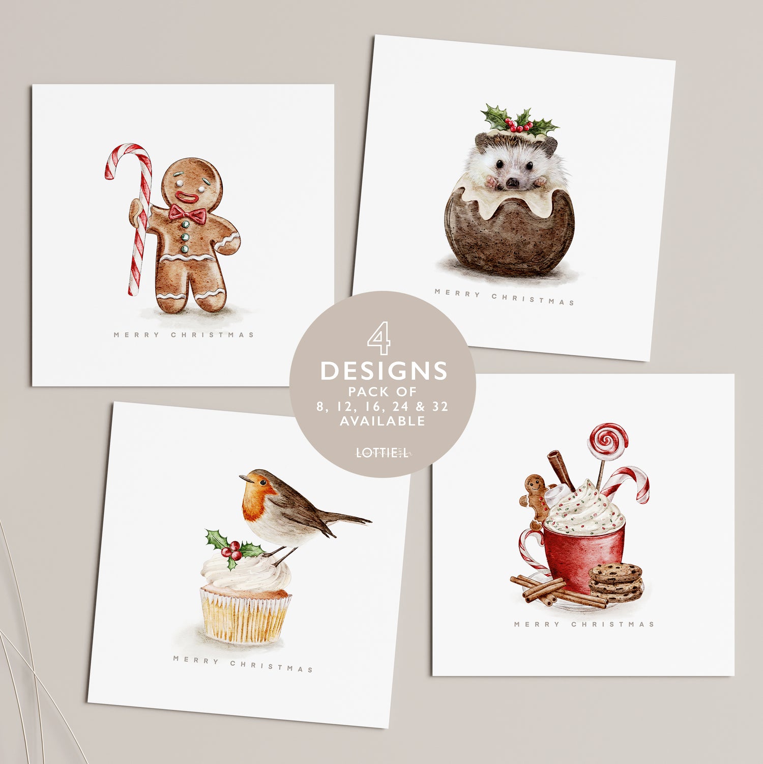 Festive Foods - Christmas Card Set - Pack of 8, 12, 16, 24 or 32