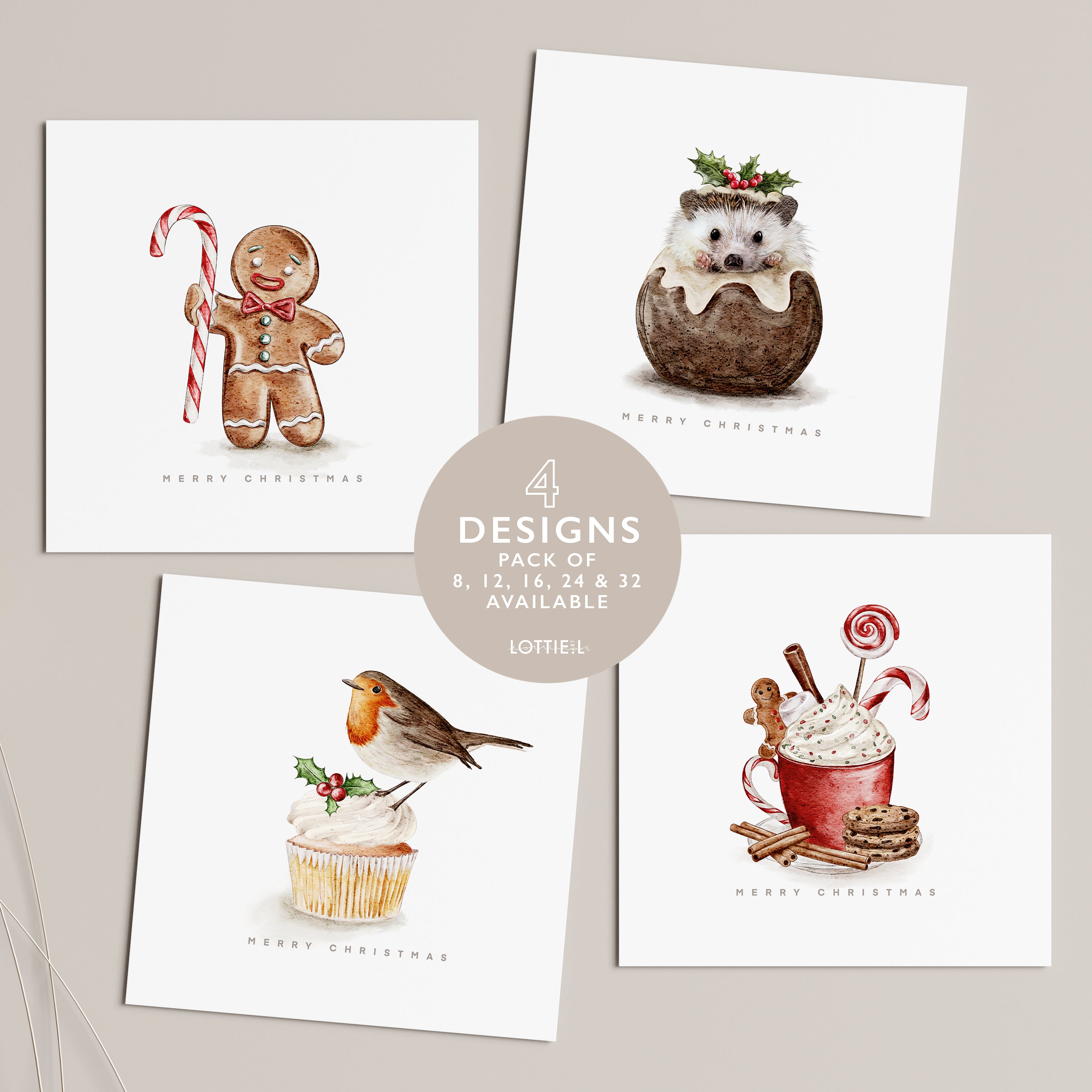 Festive Foods - Christmas Card Set - Pack of 8, 12, 16, 24 or 32