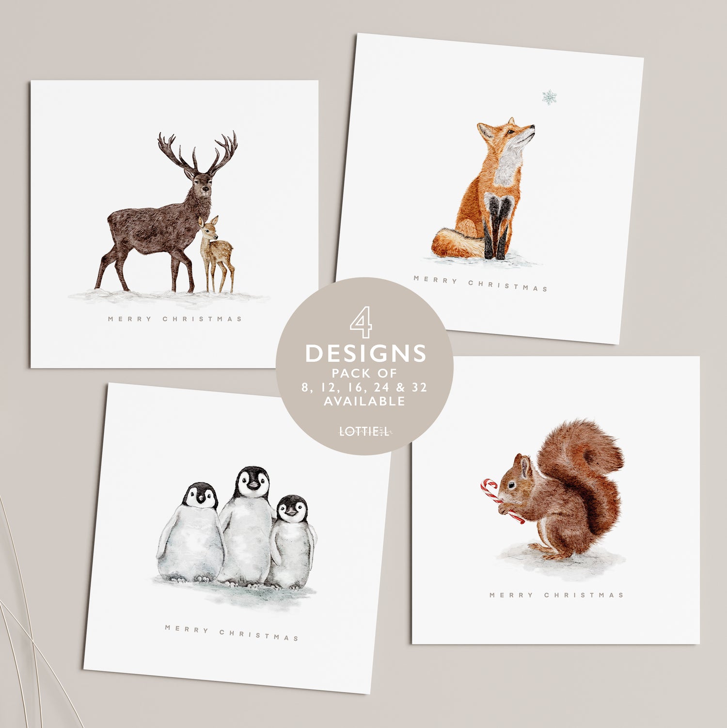 Festive Friends - Christmas Card Set - Pack of 8, 12, 16, 24 or 32
