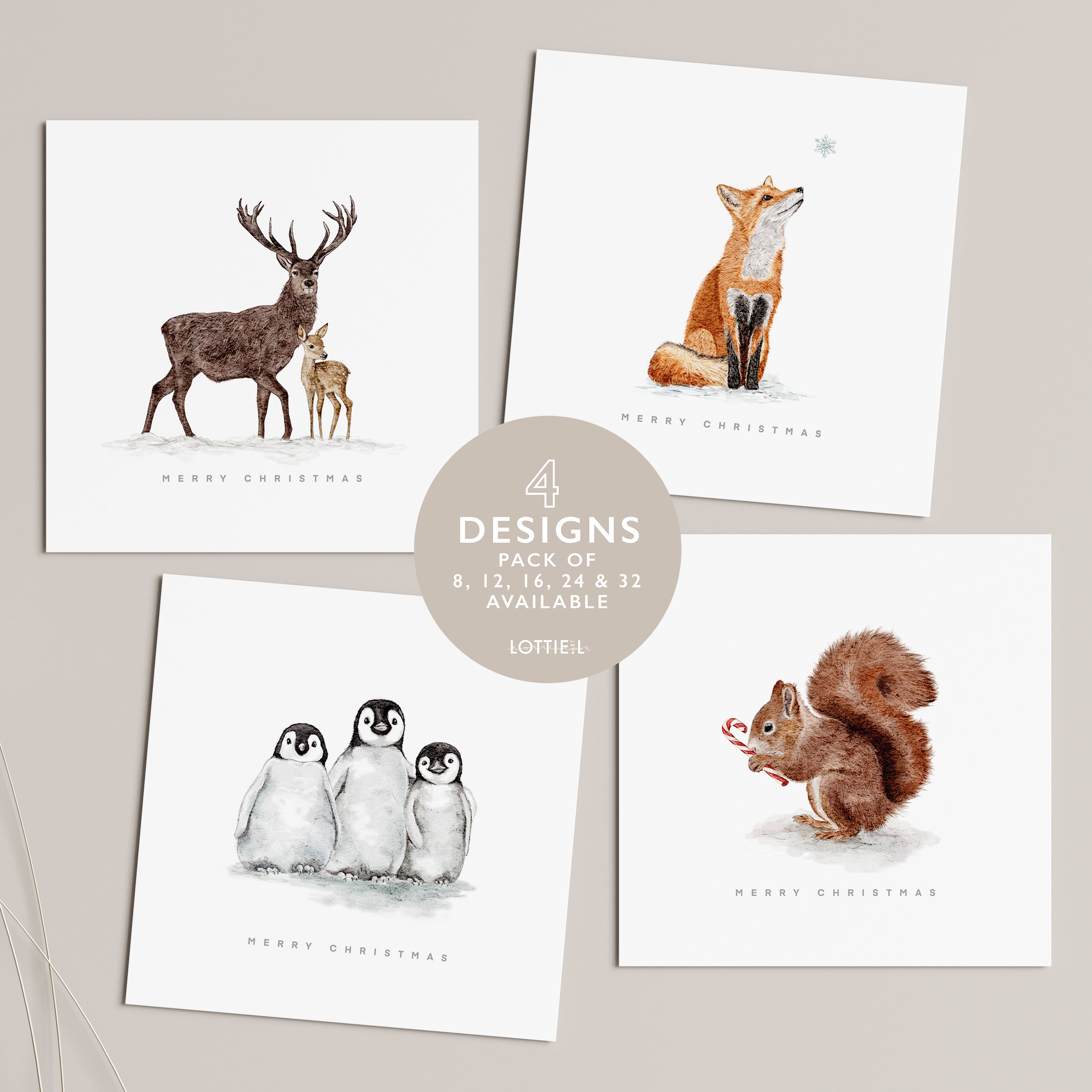 Festive Friends - Christmas Card Set - Pack of 8, 12, 16, 24 or 32