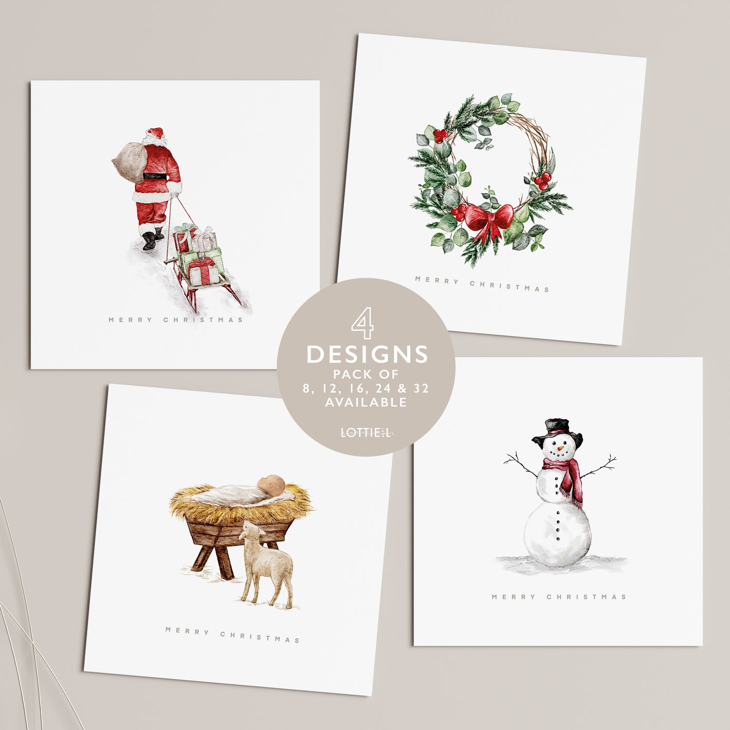 Festive Tradition - Christmas Card Set - Pack of 8, 12, 16, 24 or 32