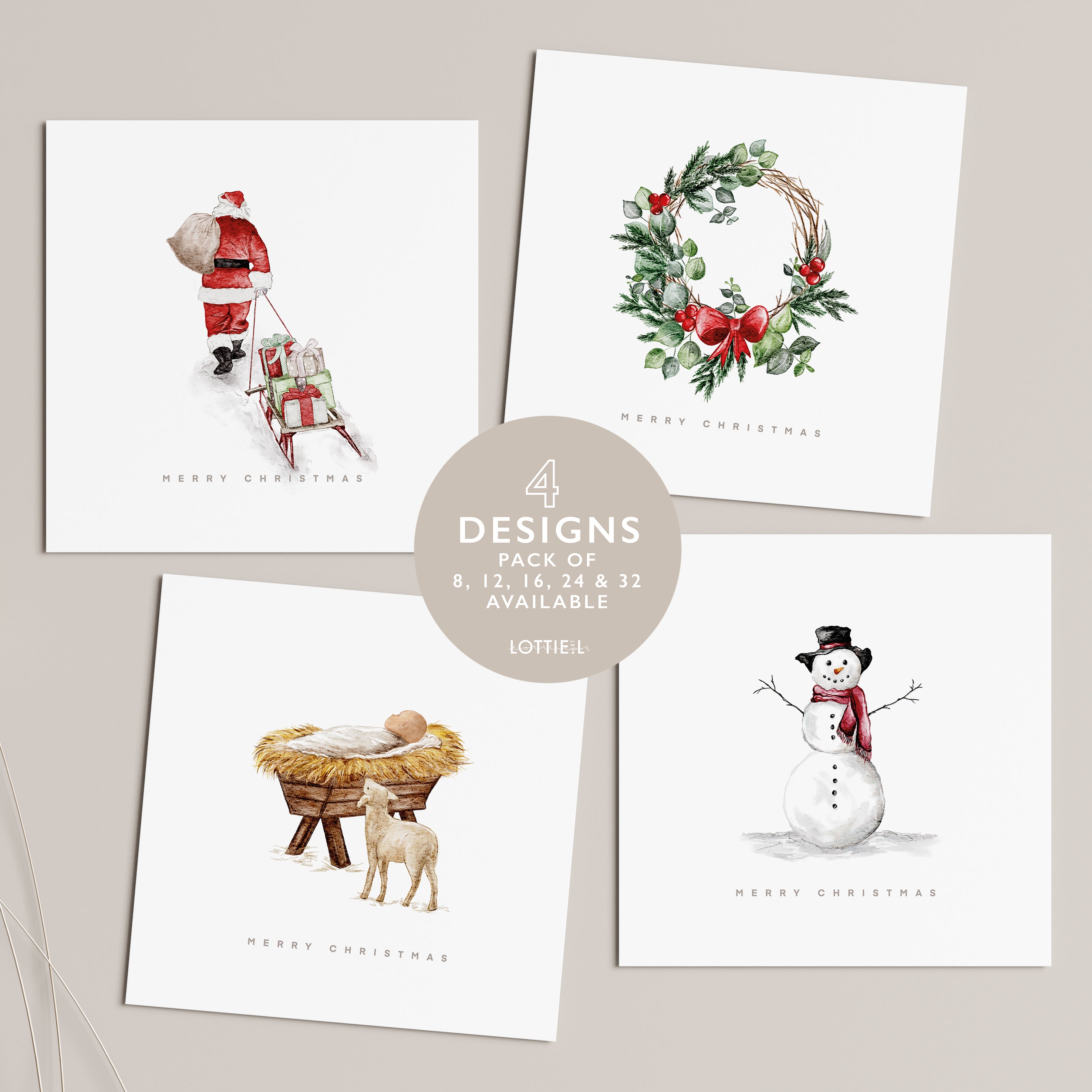Festive Tradition - Christmas Card Set - Pack of 8, 12, 16, 24 or 32