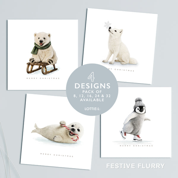 Festive Flurry - Christmas Card Set - Pack of 8, 12, 16, 24 or 32