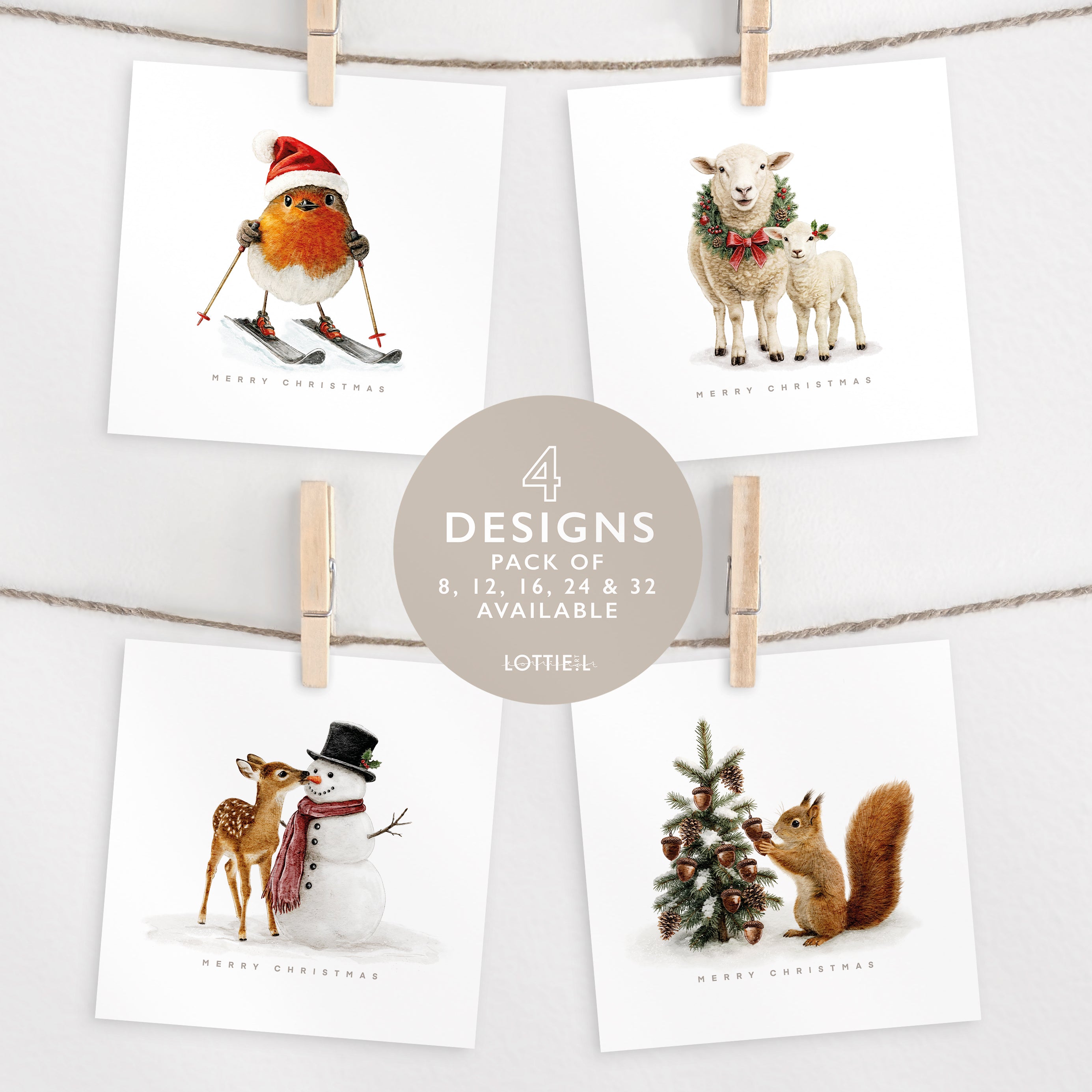 Festive Spirit - Christmas Card Set - Pack of 8, 12, 16, 24 or 32