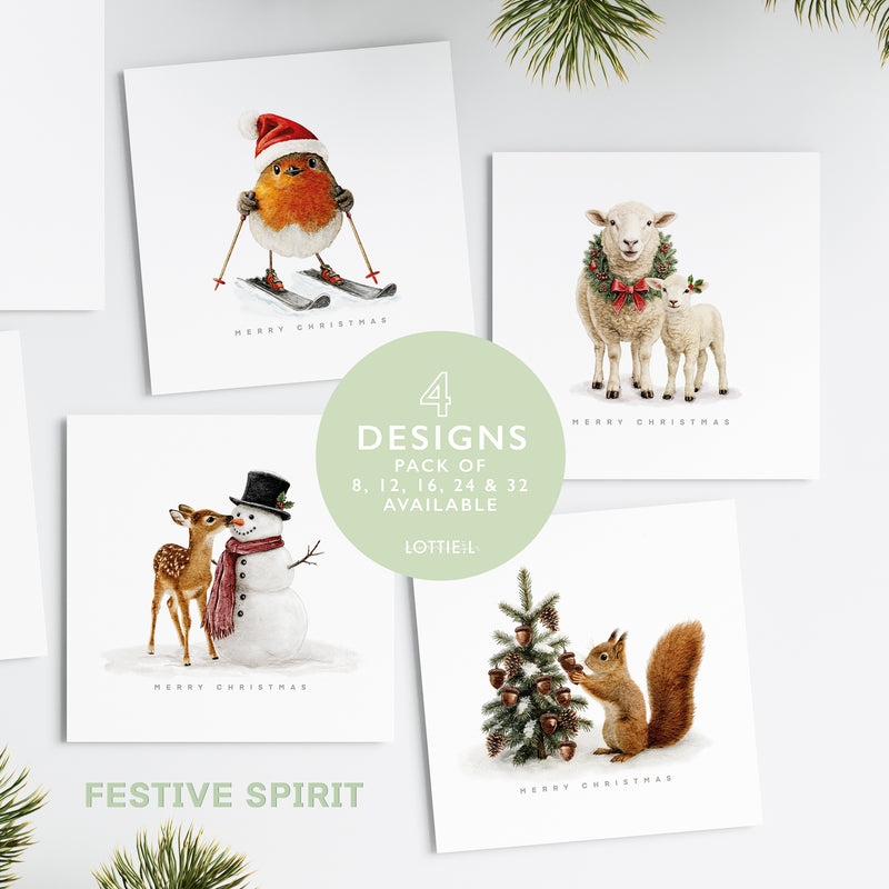 Festive Spirit - Christmas Card Set - Pack of 8, 12, 16, 24 or 32