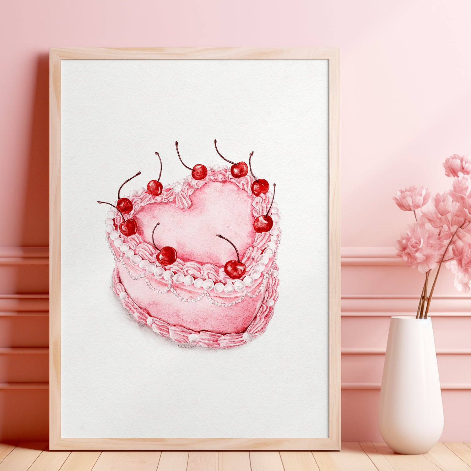 Love Heart Cake Watercolour Print 🍒
