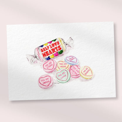 Self Love Hearts Watercolour Print 🍬