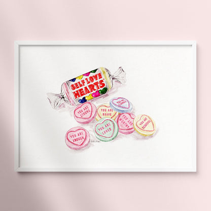 Self Love Hearts Watercolour Print 🍬