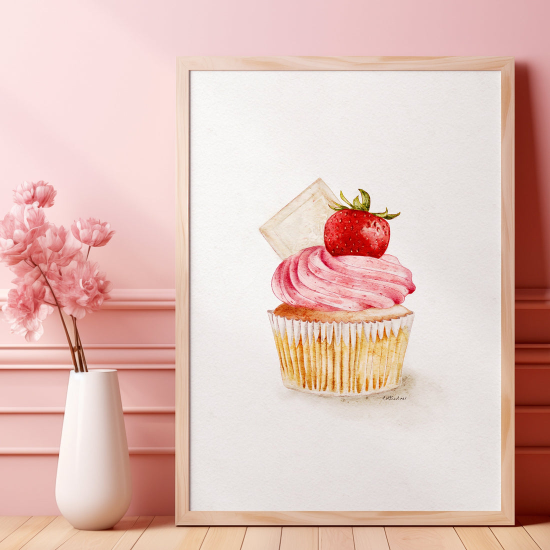 Strawberry Cupcake Watercolour Print 🍓
