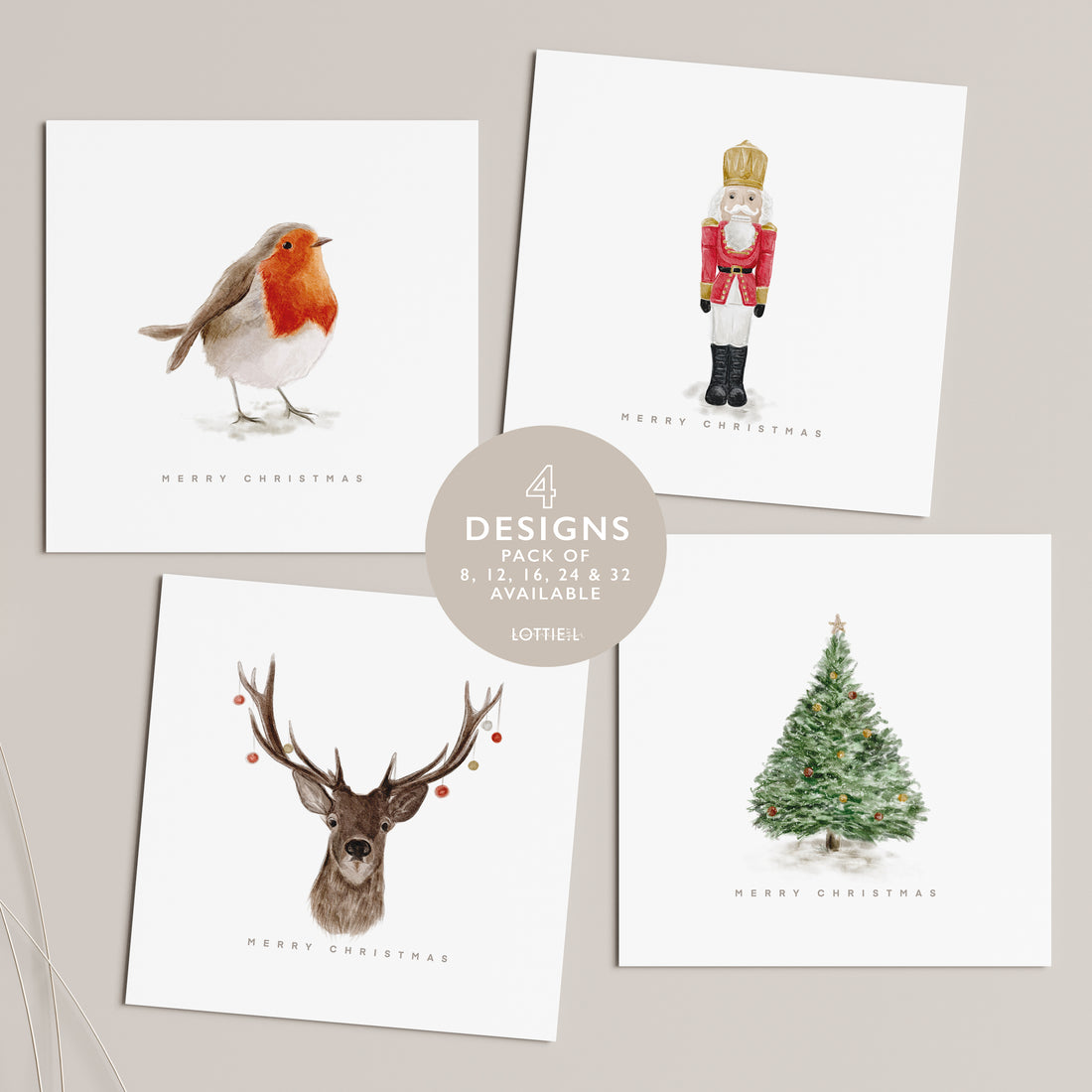 Festive Cheer - Christmas Card Set - Pack of 8, 12, 16, 24 or 32