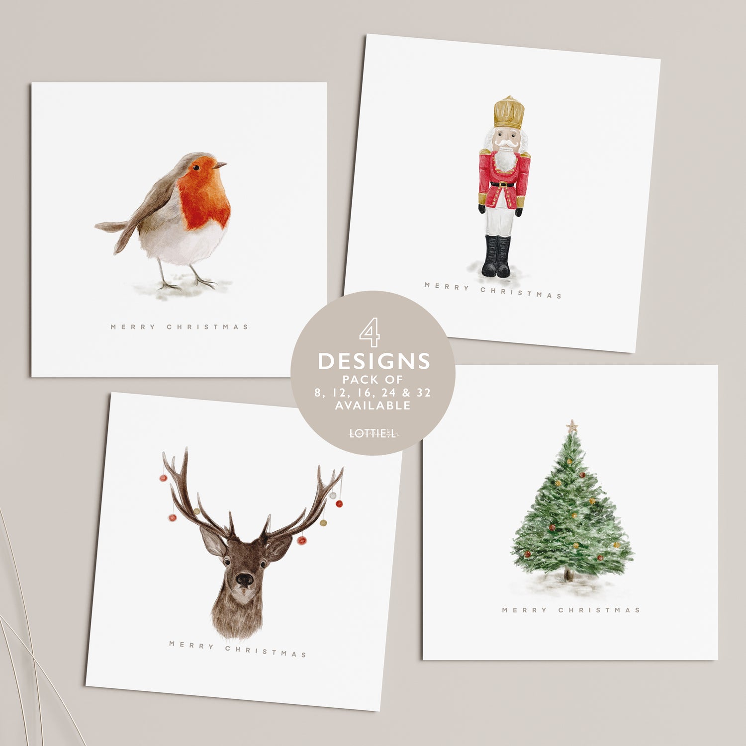 Festive Cheer - Christmas Card Set - Pack of 8, 12, 16, 24 or 32