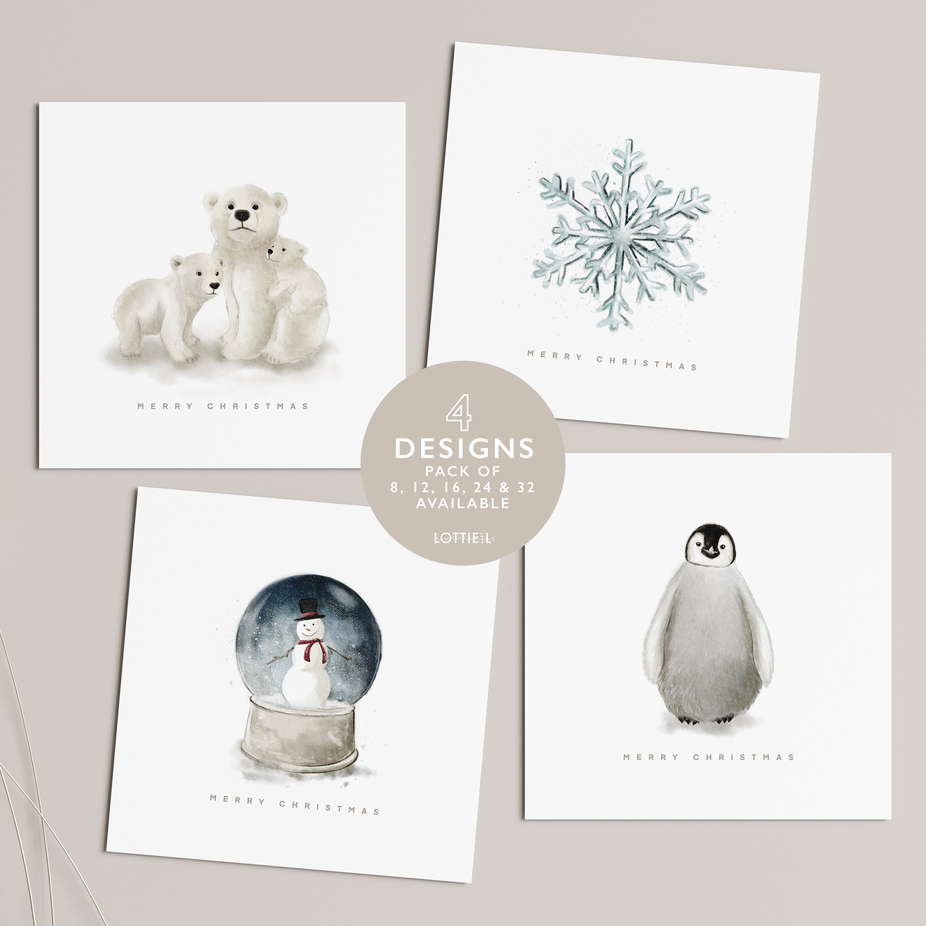 Festive Season  - Christmas Card Set - Pack of 8, 12, 16, 24 or 32