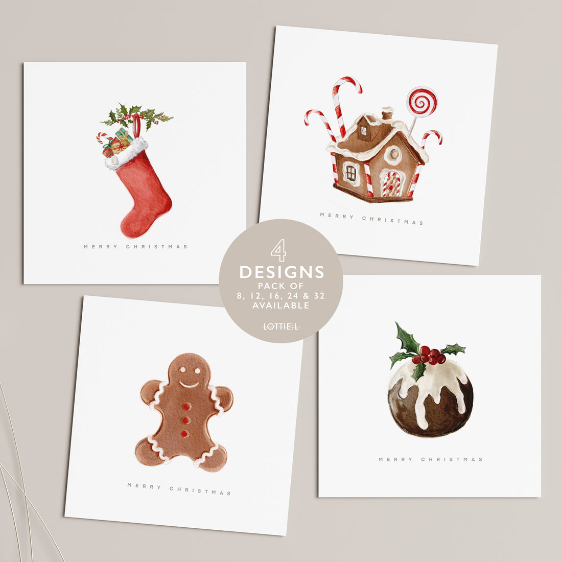 Festive Treats  - Christmas Card Set - Pack of 8, 12, 16, 24 or 32