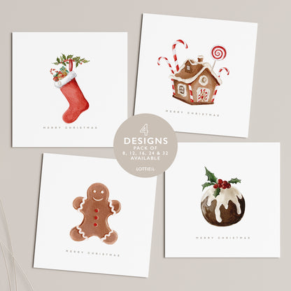 Festive Treats  - Christmas Card Set - Pack of 8, 12, 16, 24 or 32